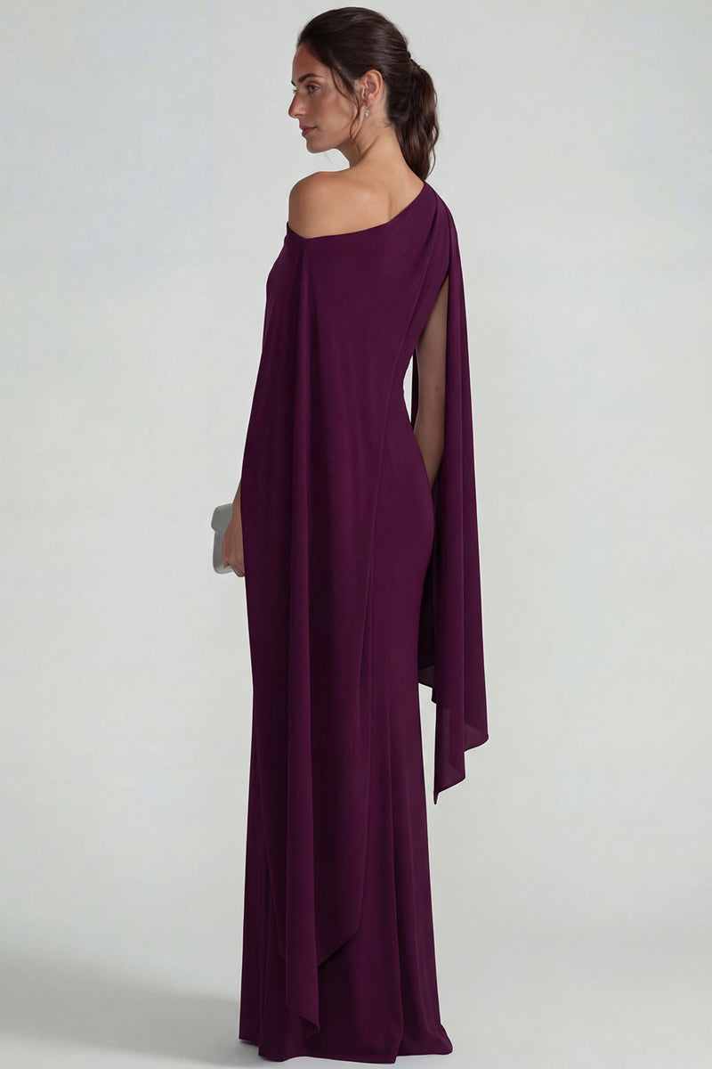 Load image into Gallery viewer, Burgundy Mermaid One Shoulder Long Formal Dress with Cape