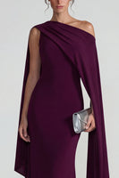 Load image into Gallery viewer, Burgundy Mermaid One Shoulder Long Formal Dress with Cape