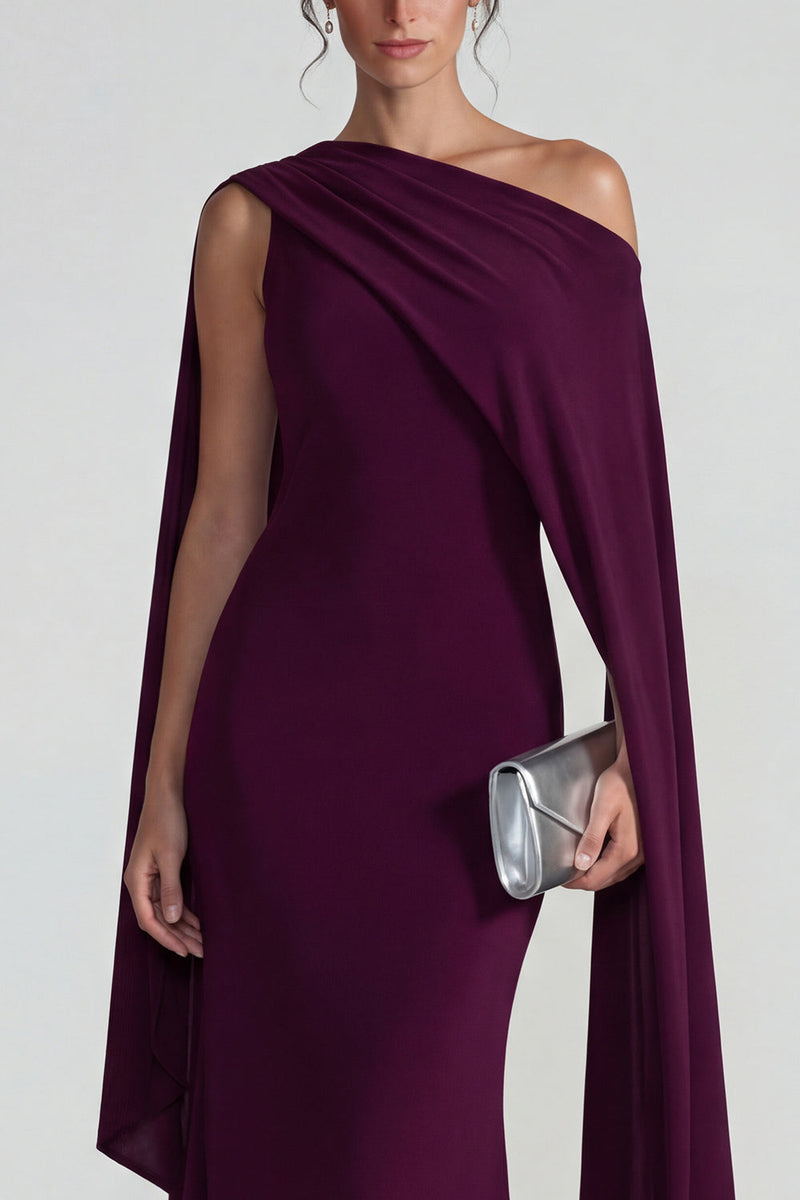 Load image into Gallery viewer, Burgundy Mermaid One Shoulder Long Formal Dress with Cape
