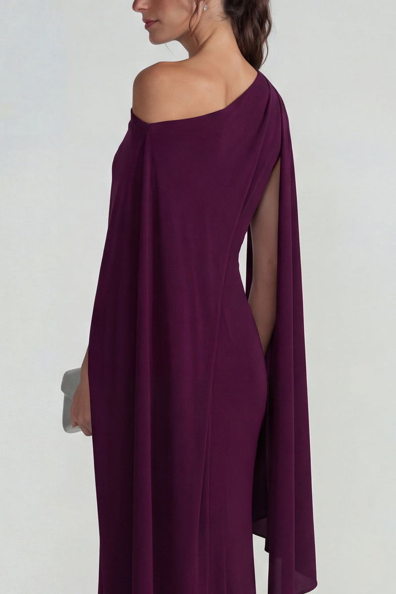 Load image into Gallery viewer, Burgundy Mermaid One Shoulder Long Formal Dress with Cape