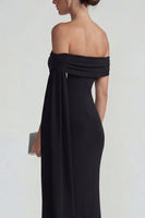 Load image into Gallery viewer, Black Off the Shoulder Mermaid Long Formal Dress with Streamer