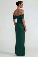 Load image into Gallery viewer, Dark Green Sheath Off the Shoulder Long Formal Dress with Slit