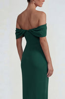 Load image into Gallery viewer, Dark Green Sheath Off the Shoulder Long Formal Dress with Slit