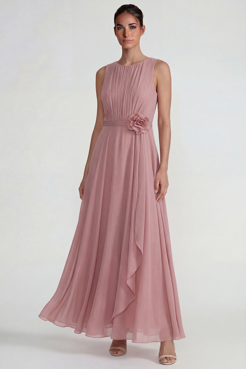 Load image into Gallery viewer, Blush Ruffled Chiffon A Line Long Formal Dress with 3D Flower