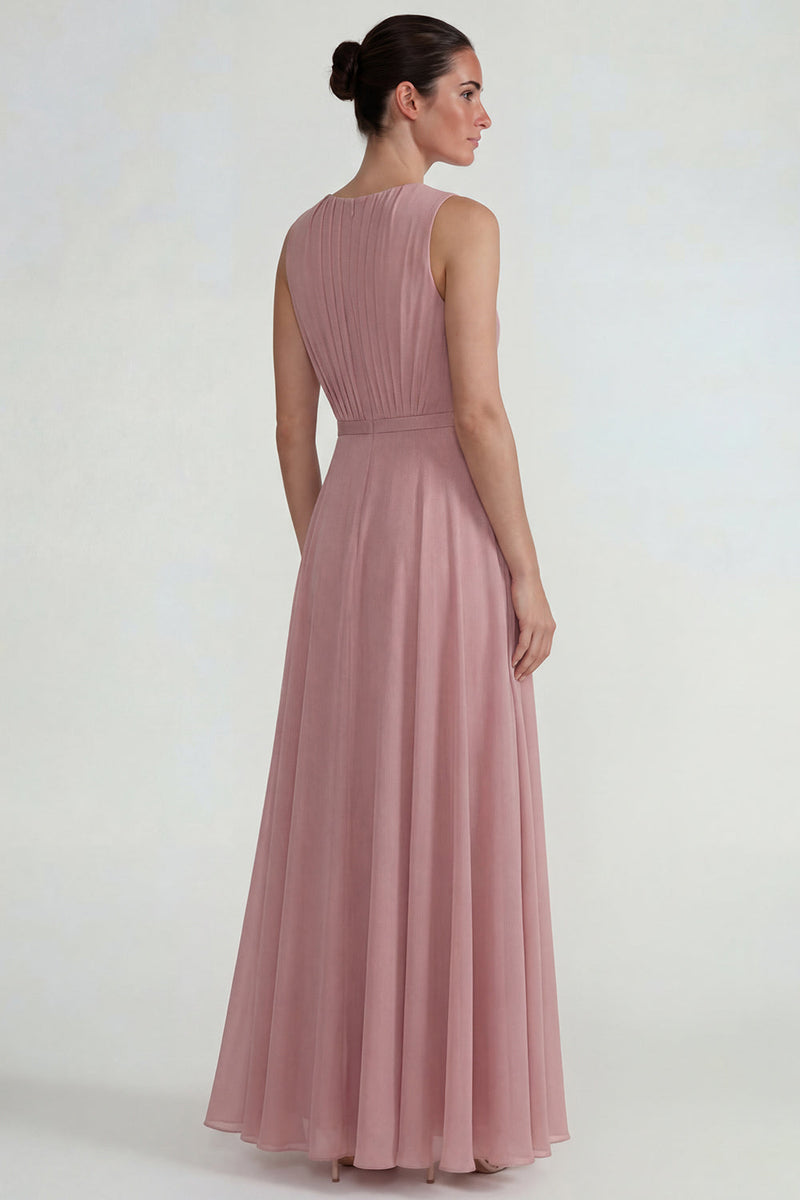 Load image into Gallery viewer, Blush Ruffled Chiffon A Line Long Formal Dress with 3D Flower