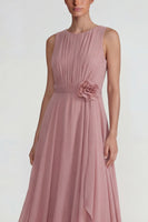 Load image into Gallery viewer, Blush Ruffled Chiffon A Line Long Formal Dress with 3D Flower