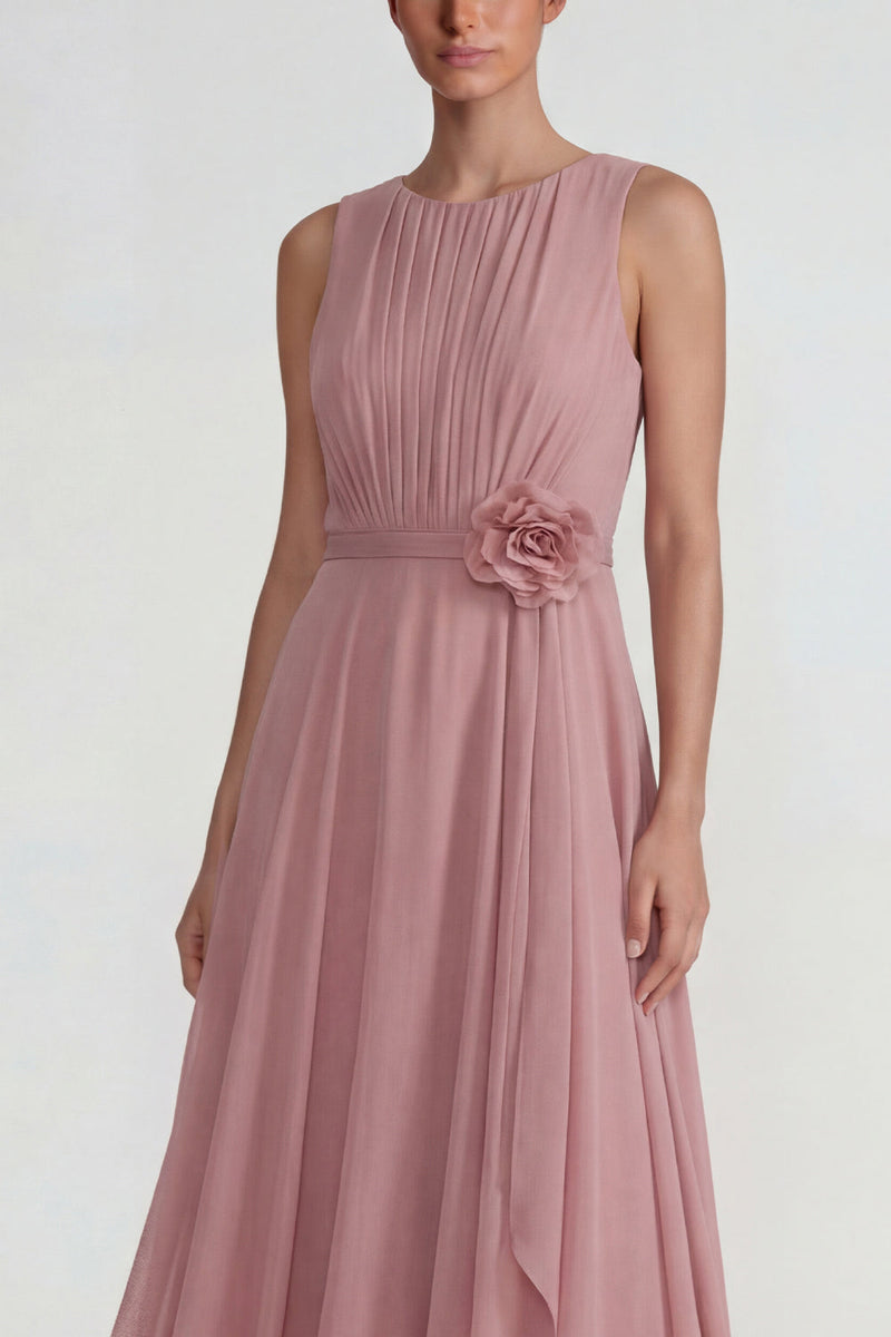 Load image into Gallery viewer, Blush Ruffled Chiffon A Line Long Formal Dress with 3D Flower