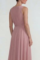 Load image into Gallery viewer, Blush Ruffled Chiffon A Line Long Formal Dress with 3D Flower