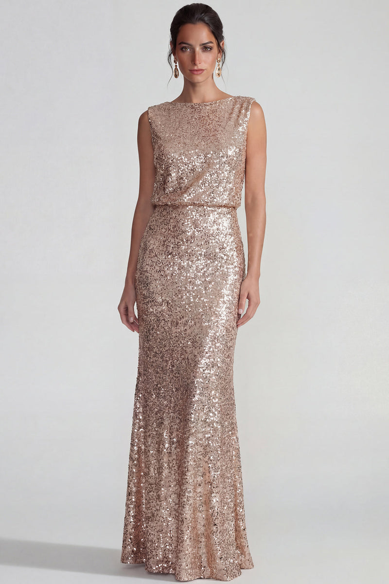 Load image into Gallery viewer, Sparkly Champagne Mermaid Long Sequins Formal Dress