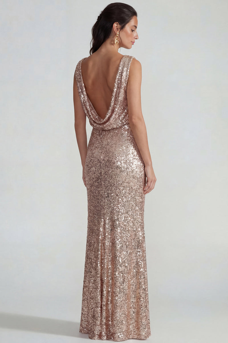 Load image into Gallery viewer, Sparkly Champagne Mermaid Long Sequins Formal Dress