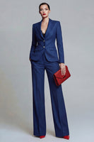 Load image into Gallery viewer, 2 Piece Dark Blue Wide Leg Single Breasted Notched Lapel Business Suits