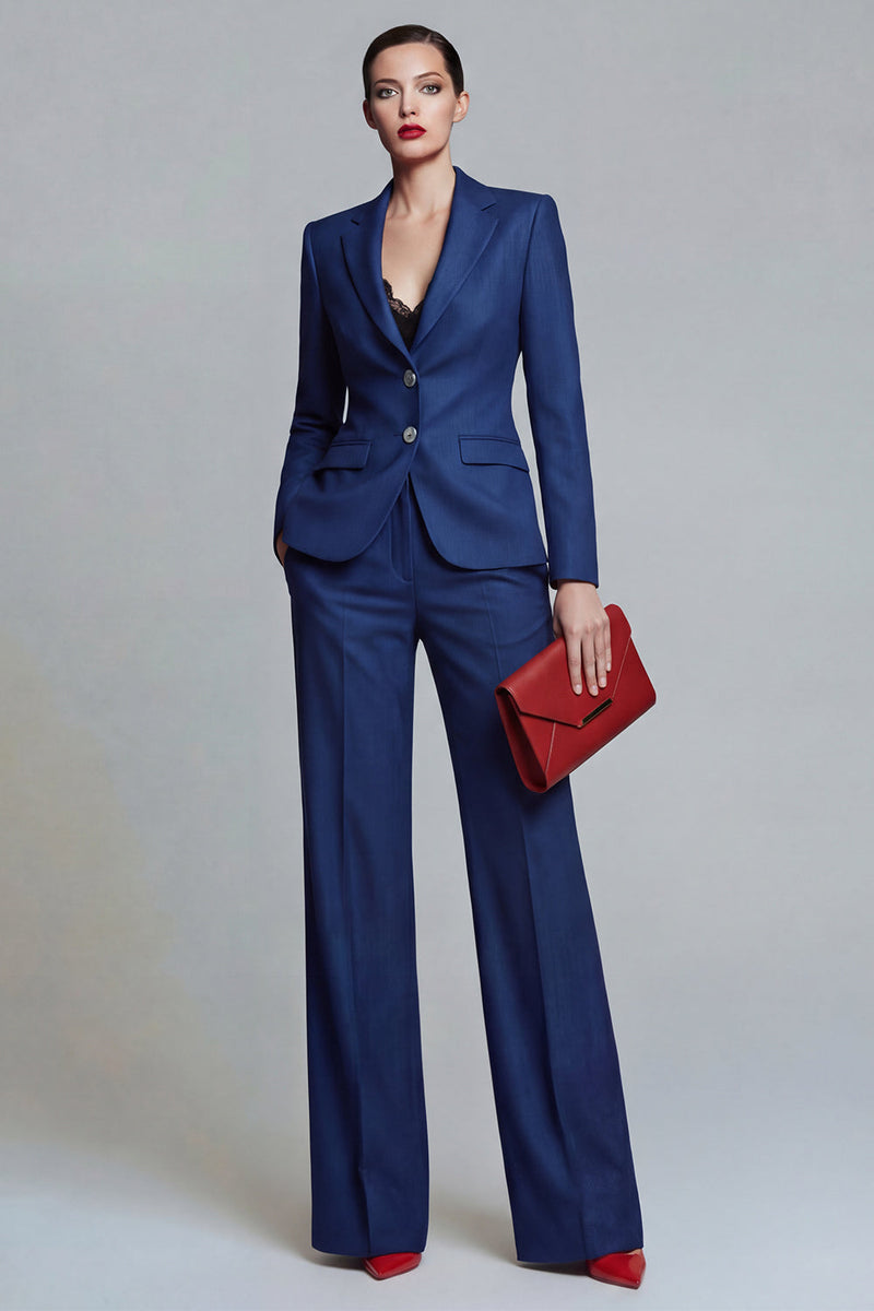 Load image into Gallery viewer, 2 Piece Dark Blue Wide Leg Single Breasted Notched Lapel Business Suits