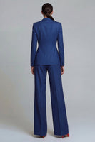 Load image into Gallery viewer, 2 Piece Dark Blue Wide Leg Single Breasted Notched Lapel Business Suits