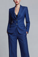 Load image into Gallery viewer, 2 Piece Dark Blue Wide Leg Single Breasted Notched Lapel Business Suits