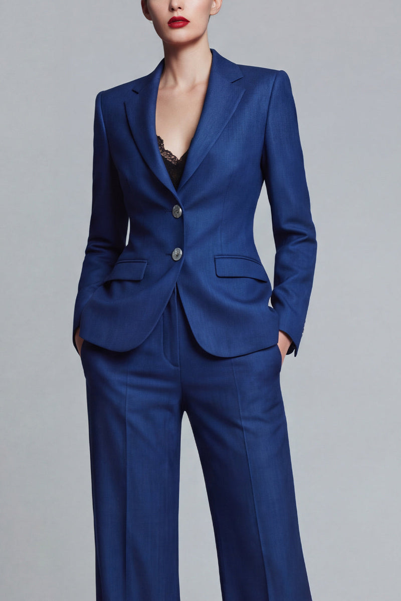 Load image into Gallery viewer, 2 Piece Dark Blue Wide Leg Single Breasted Notched Lapel Business Suits