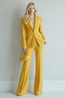 Load image into Gallery viewer, Yellow 2 Piece Peak Lapel Single Breasted Wide Leg Prom Suits