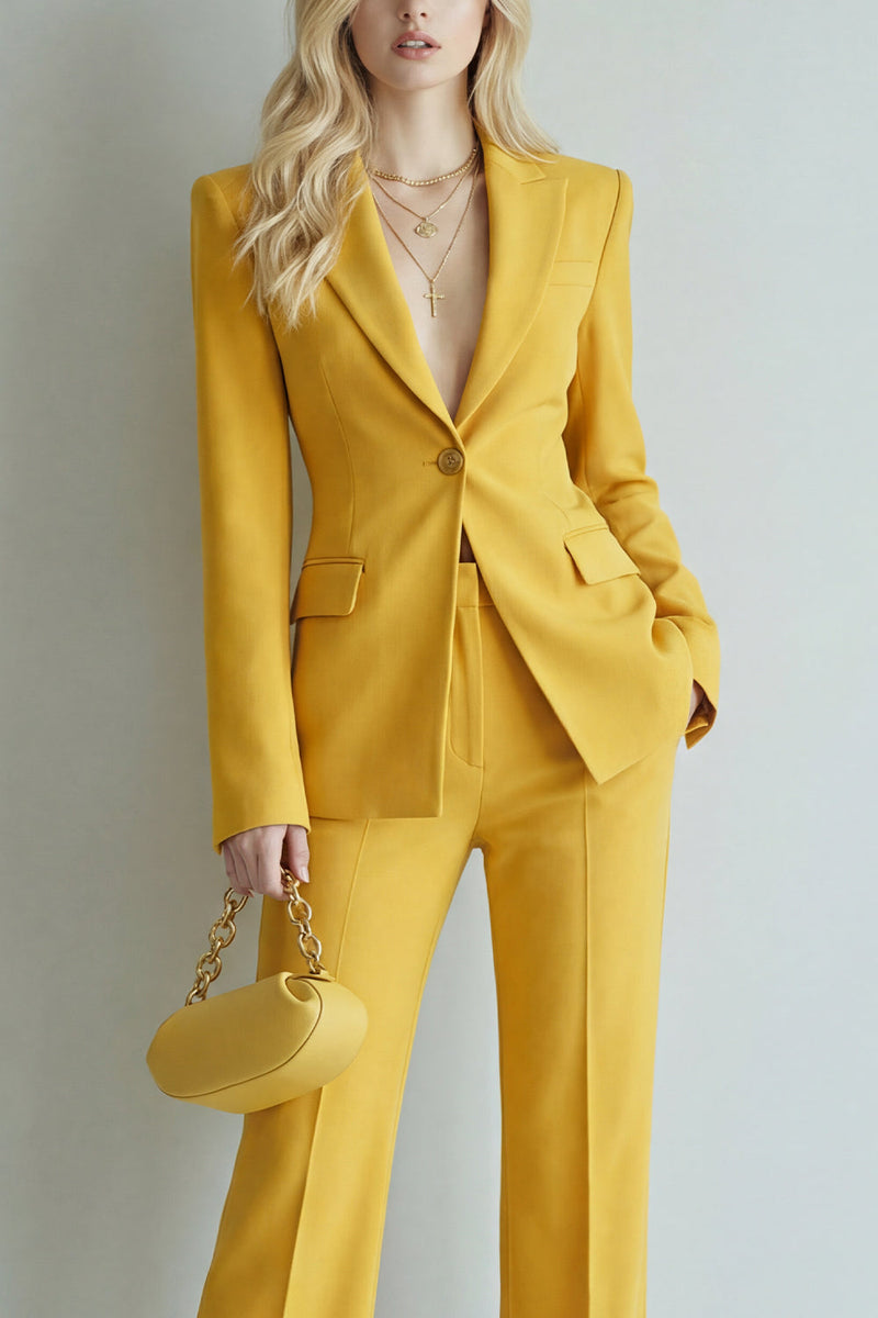 Load image into Gallery viewer, Yellow 2 Piece Peak Lapel Single Breasted Wide Leg Prom Suits
