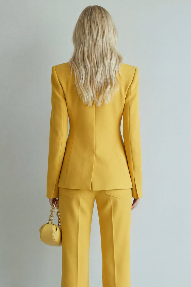 Load image into Gallery viewer, Yellow 2 Piece Peak Lapel Single Breasted Wide Leg Prom Suits