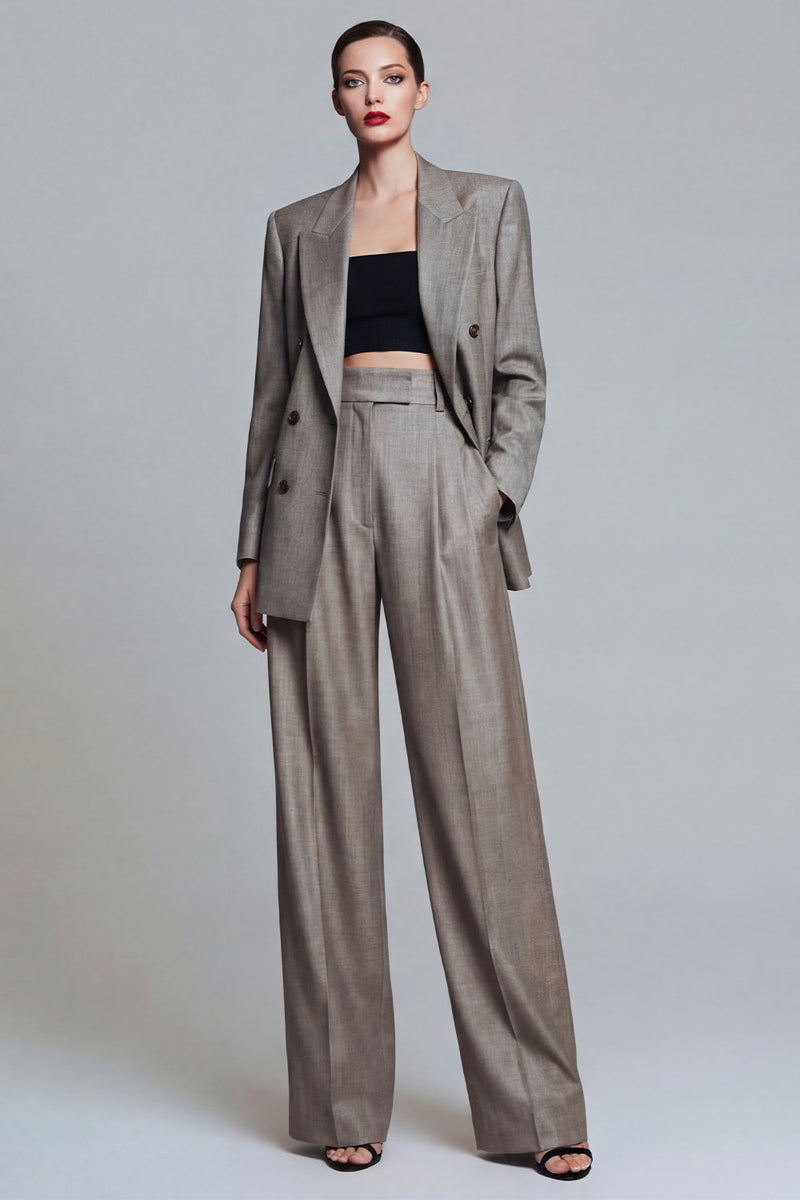 Load image into Gallery viewer, Grey 2 Piece Peak Lapel Single Breasted Wide Leg Business Suits