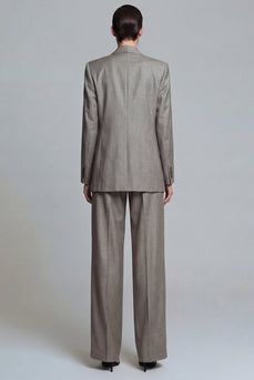 Grey 2 Piece Peak Lapel Single Breasted Wide Leg Business Suits