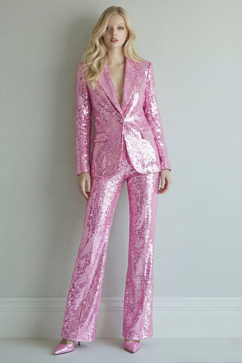 Load image into Gallery viewer, Sparkly 2 Piece Pink Notched Lapel Sequins Single Breasted Prom Suits