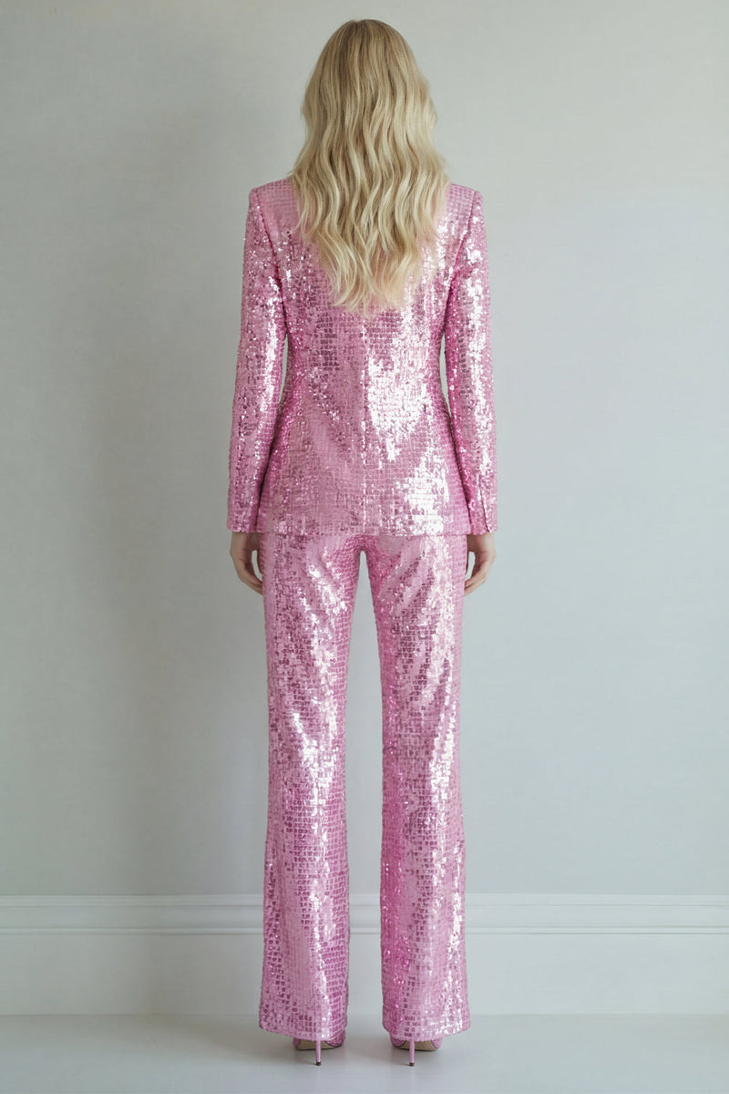 Load image into Gallery viewer, Sparkly 2 Piece Pink Notched Lapel Sequins Single Breasted Prom Suits