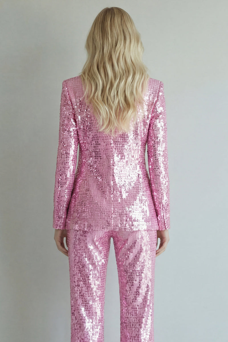 Load image into Gallery viewer, Sparkly 2 Piece Pink Notched Lapel Sequins Single Breasted Prom Suits