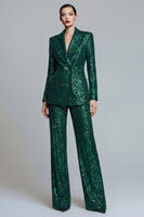 Load image into Gallery viewer, Sparkly Dark Green Sequins 2 Piece Peak Lapel Prom Suits