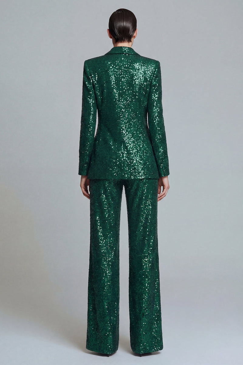 Load image into Gallery viewer, Sparkly Dark Green Sequins 2 Piece Peak Lapel Prom Suits