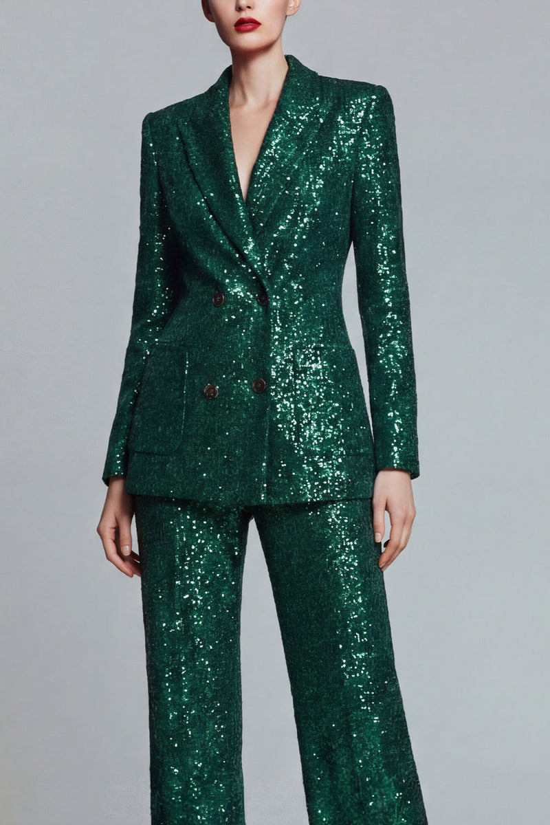 Load image into Gallery viewer, Sparkly Dark Green Sequins 2 Piece Peak Lapel Prom Suits