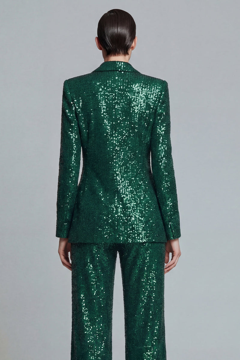 Load image into Gallery viewer, Sparkly Dark Green Sequins 2 Piece Peak Lapel Prom Suits