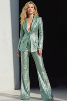 Load image into Gallery viewer, Sparkly Green 2 Piece Sequins Peak Lapel Prom Suits