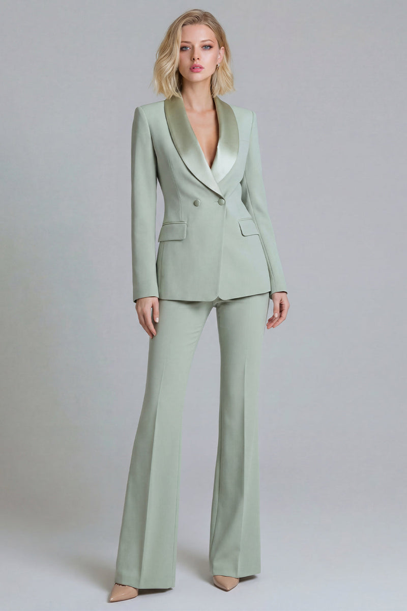 Load image into Gallery viewer, 2 Piece Shawl Lapel Grey Green Double Breasted Business Suits