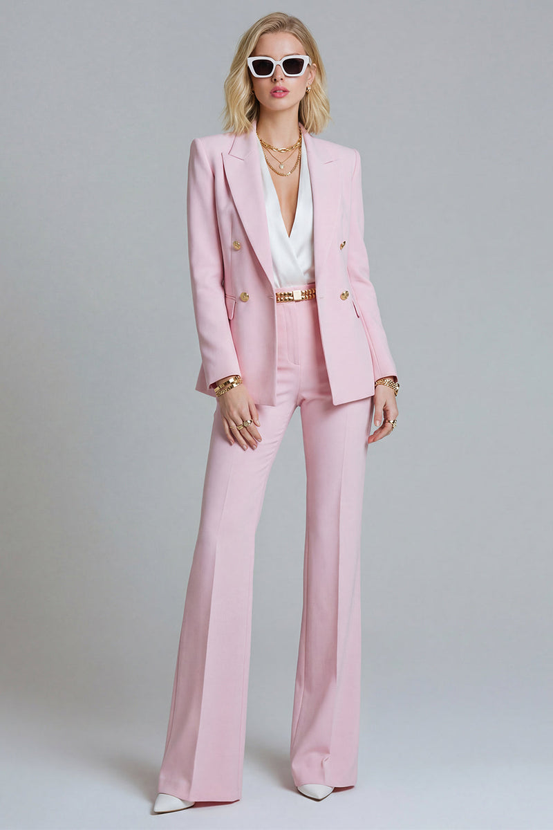Load image into Gallery viewer, 2 Piece Peak Lapel Pink Wide Leg Prom Suits with Buttons