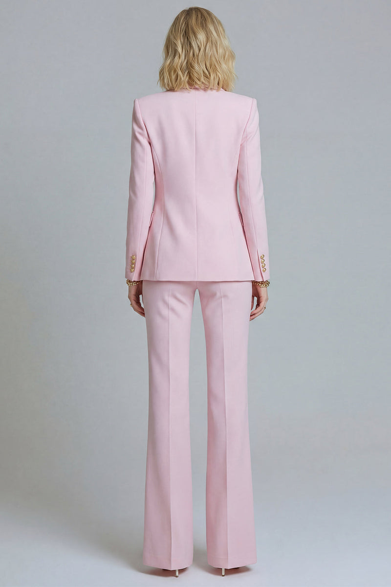 Load image into Gallery viewer, 2 Piece Peak Lapel Pink Wide Leg Prom Suits with Buttons