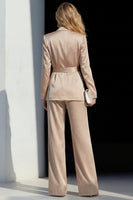 Load image into Gallery viewer, 2 Piece Champagne Wide Leg Satin Peak Lapel Business Suits with Sash