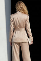 Load image into Gallery viewer, 2 Piece Champagne Wide Leg Satin Peak Lapel Business Suits with Sash