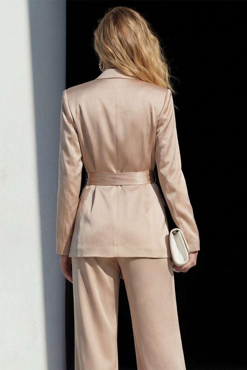 Load image into Gallery viewer, 2 Piece Champagne Wide Leg Satin Peak Lapel Business Suits with Sash