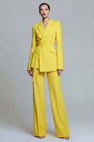 Load image into Gallery viewer, 2 Piece Yellow Slim Fit Notched Lapel Prom Suits with Sash