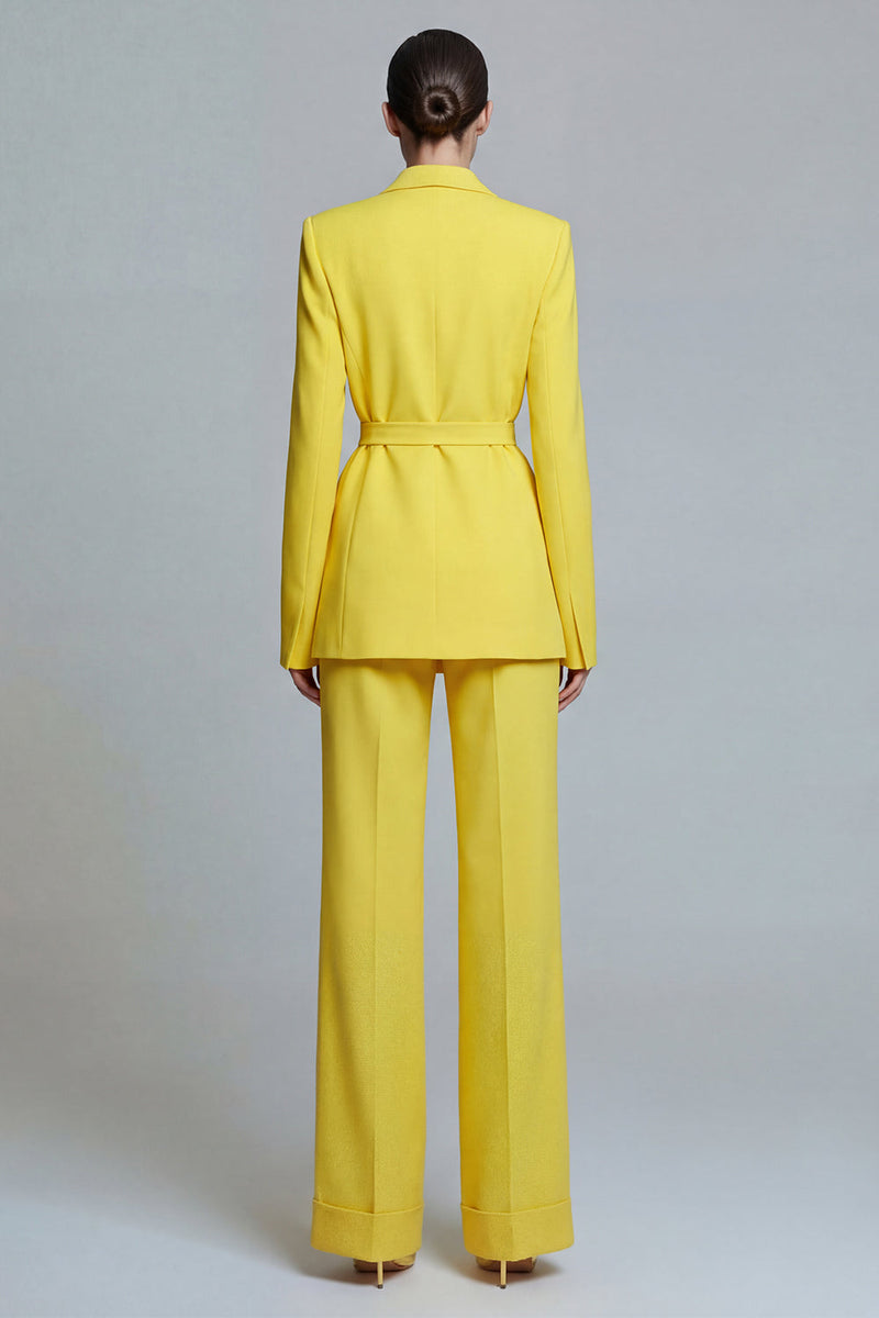 Load image into Gallery viewer, 2 Piece Yellow Slim Fit Notched Lapel Prom Suits with Sash