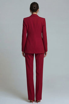 Burgundy 2 Piece Single Breasted Peak Lapel Prom Suits