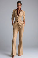 Load image into Gallery viewer, 2 Piece Khaki Peak Lapel Flared Single Breasted Business Suits
