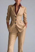 Load image into Gallery viewer, 2 Piece Khaki Peak Lapel Flared Single Breasted Business Suits
