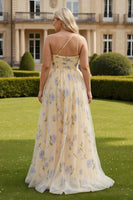 Load image into Gallery viewer, Plus Size Yellow Floral One Shoulder A-Line Long Prom Dress with Slit