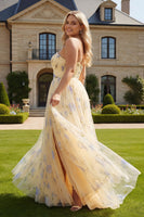 Load image into Gallery viewer, Plus Size Yellow Floral One Shoulder A-Line Long Prom Dress with Slit