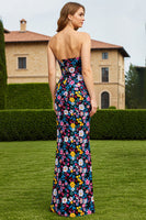 Load image into Gallery viewer, Black Floral Mermaid Detachable Spaghetti Straps Long Prom Dress