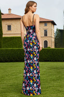 Load image into Gallery viewer, Black Floral Mermaid Detachable Spaghetti Straps Long Prom Dress