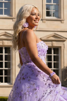 Load image into Gallery viewer, Lilac Plus Size Spaghetti Straps Floral Long Prom Dress with 3D Flowers