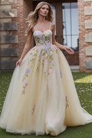 Load image into Gallery viewer, Daffodil Floral Corset Spaghetti Straps A Line Long Prom Dress