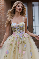 Load image into Gallery viewer, Daffodil Floral Corset Spaghetti Straps A Line Long Prom Dress